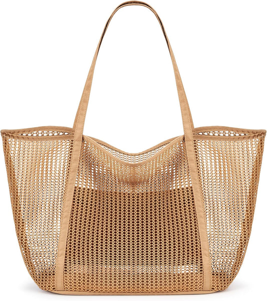 Beach Mesh Tote Bag, Womens Shoulder Handbag MAX 27L Grocery Bag